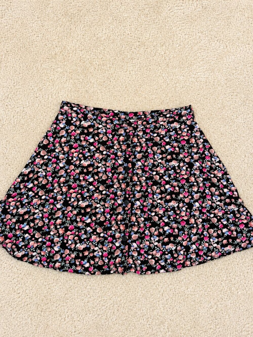 H&M Black Skater Skirt with Pink and Light Blue Floral Print